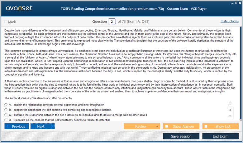 TOEFL Reading Comprehension Premium VCE Screenshot #1